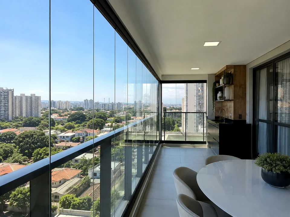 Sacada panorâmica com fechamento em vidro