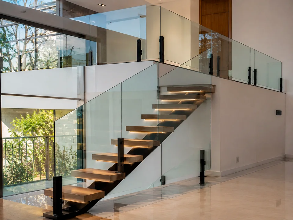Escada com guarda-corpo transparente e moderno